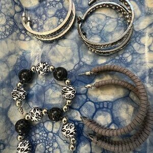 Paparazzi Silver and Black Hoop Earrings Set